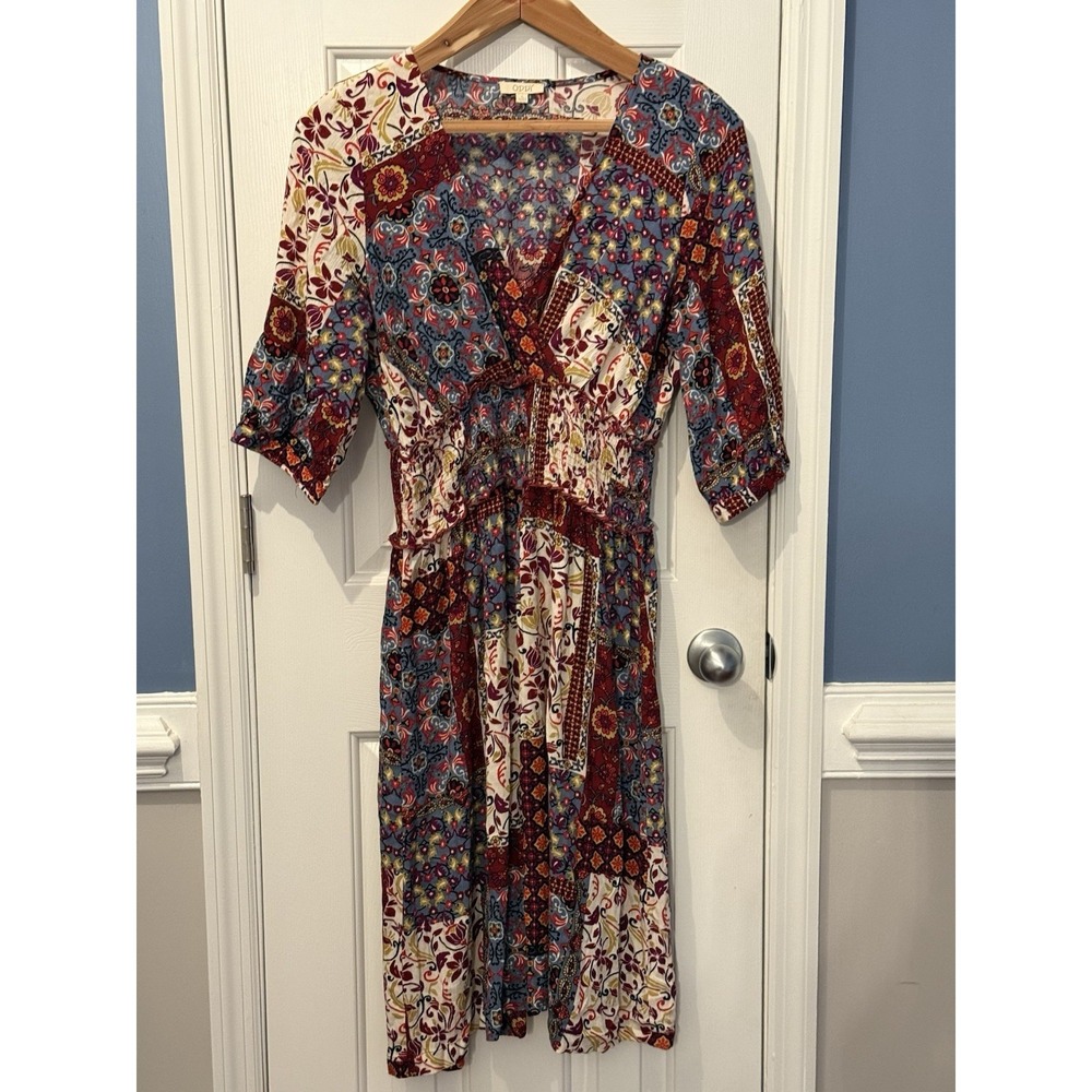 ODDI Multicolor Patchwork Fit & Flare Knee‎ Length Dress L Boho Spring Boutique